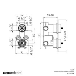 Bateria podtynkowa termostatyczna z zaworem 2-drożna (komplet) Kala 60120601