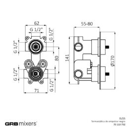 Bateria podtynkowa termostatyczna z zaworem 1-drożna (komplet) Aura 75110752