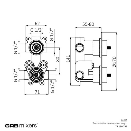 Bateria podtynkowa termostatyczna z zaworem 1-drożna (komplet) Aura 75110752