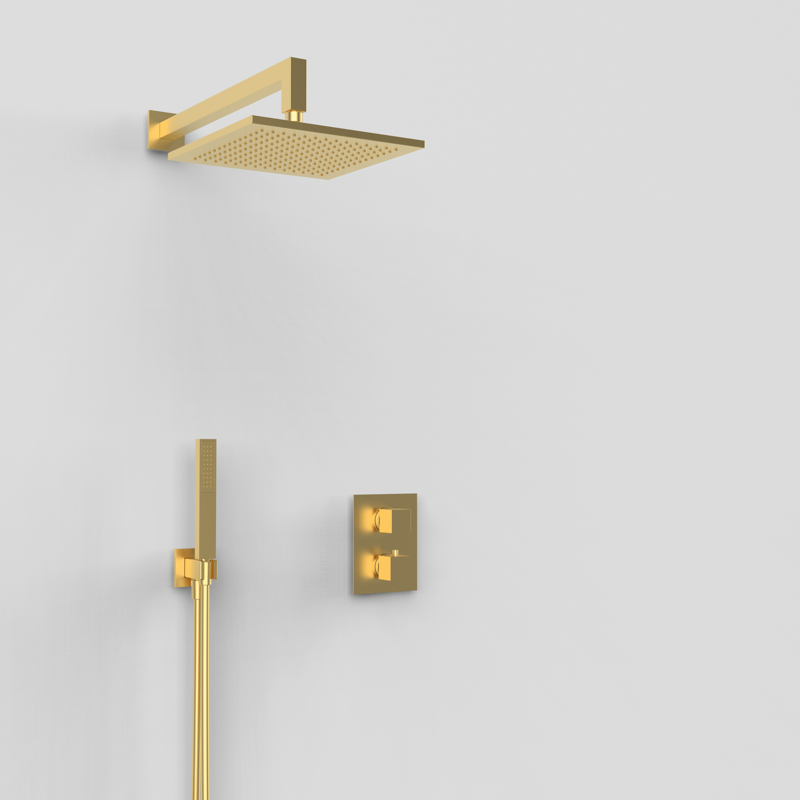 Zestaw podtynkowy termostatyczny 2-drożny Złoto Szczotkowane EterNice PVD - KALA - 07060588